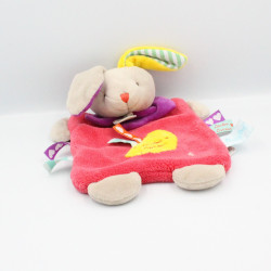 Doudou plat lapin rose jaune étiquettes Les ZétiK'T BABY NAT
