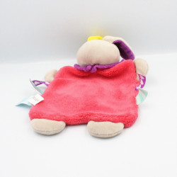 Doudou plat lapin rose jaune étiquettes Les ZétiK'T BABY NAT