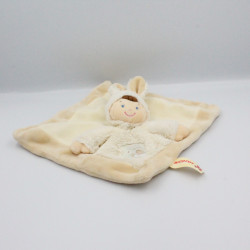Doudou plat poupée garçon déguisé en lapin blanc beige NICOTOY