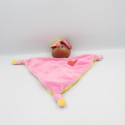 Doudou plat souris rose jaune coeur CREATIVTOYS KIKOU