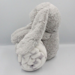 Doudou peluche lapin gris avec couverture ATMOSPHERA