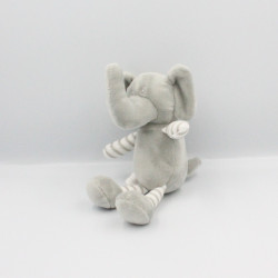 Doudou éléphant gris rayé blanc TOM & KIDDY TOMKIDS