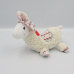 Doudou musical lama blanc rose bleu Mila SAUTHON
