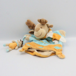 Doudou et compagnie marionnette cerf renne orange bleu bébé