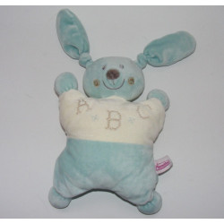 Doudou plat marionnette lapin bleu blanc ABC POMMETTE