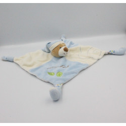 Doudou plat ours bleu blanc feuilles GIPSY
