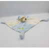 Doudou plat ours bleu blanc feuilles GIPSY