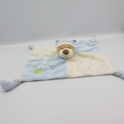 Doudou plat ours bleu blanc feuilles GIPSY
