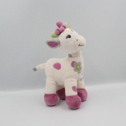 Doudou Girafe blanche rose gris vert fleur Arthur et Lola LOT DE 2
