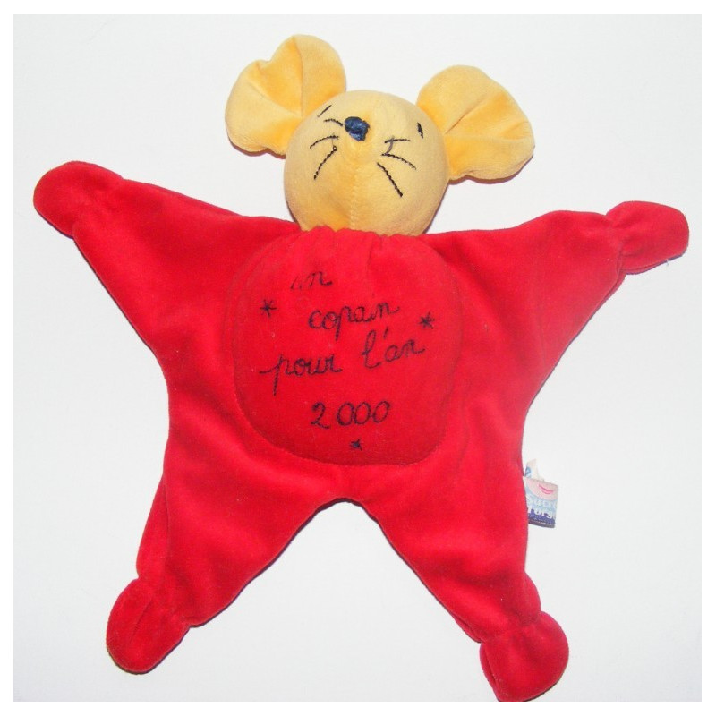 Doudou semi plat souris rouge SUCRE D'ORGE