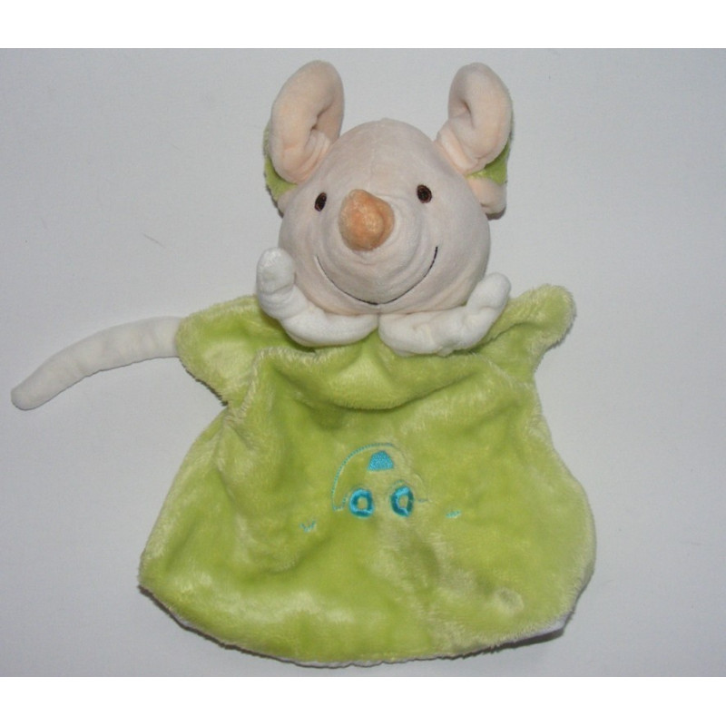 Doudou marionnette souris verte avec bébé PLAYKIDS