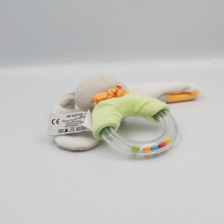 Doudou hochet lapin beige vert TEX