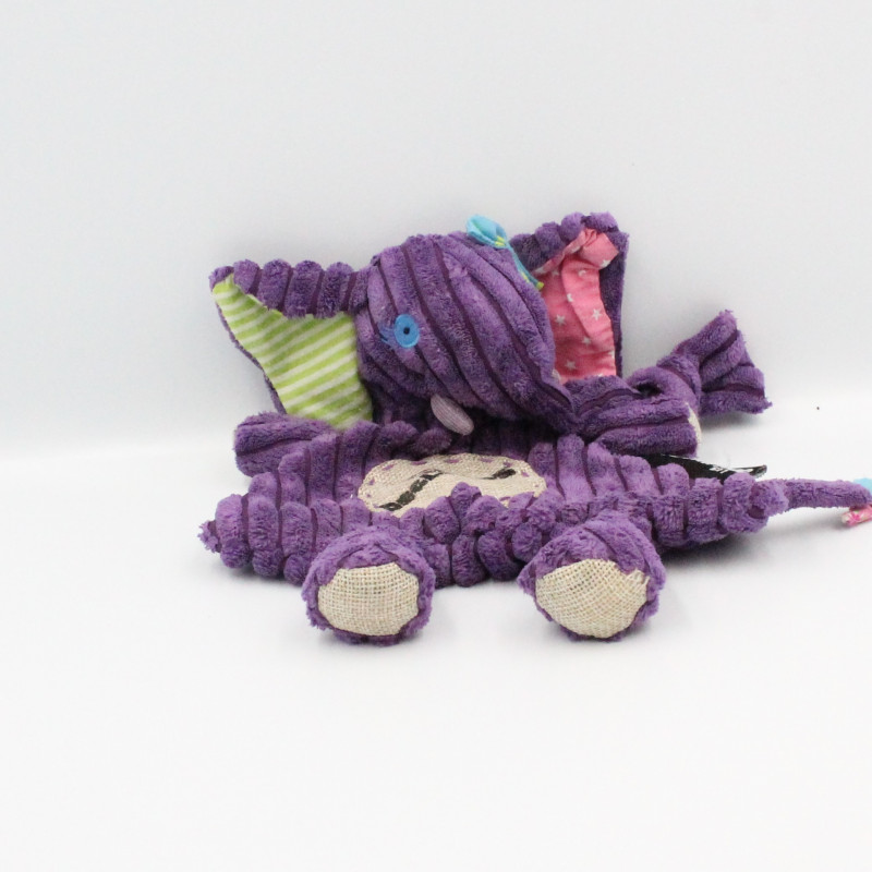 Doudou plat éléphant violet Sandykilos DEGLINGOS