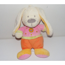 Doudou lapin rose orange coeur brodé NICOTOY
