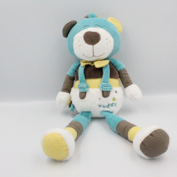 Doudou ours Paddy bleu marron blanc jaune SAUTHON