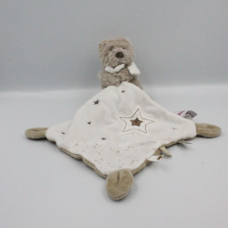 Doudou ours beige blanc étoiles mouchoir POMMETTE LOT DE 2
