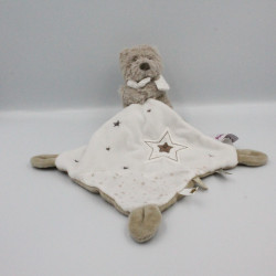 Doudou ours beige blanc étoiles mouchoir POMMETTE