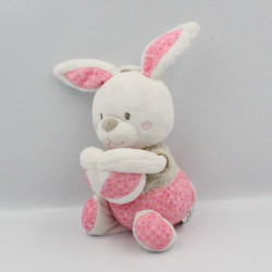 Doudou musical lapin blanc rose beige pois balle MOTS D'ENFANTS