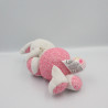 Doudou musical lapin blanc rose beige pois balle MOTS D'ENFANTS