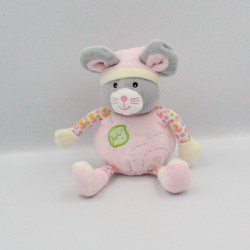 Doudou musical souris grise rose feuille GIPSY