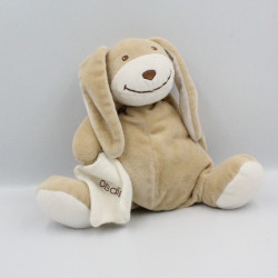 Doudou musical lapin beige blanc avec mouchoir OBAIBI