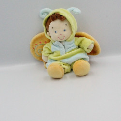 Doudou poupée lutin garçon déguisé en papillon vert bleu NICOTOY