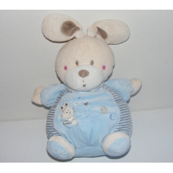 Doudou plat lapin rayé bleu attache tétine NICOTOY