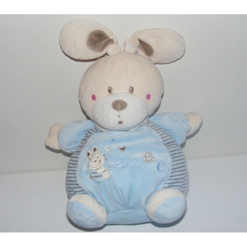 Doudou plat lapin rayé bleu attache tétine NICOTOY