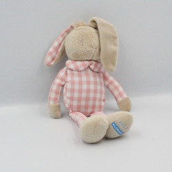 Doudou Lapin beige carreaux rose KLORANE