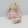 Doudou Lapin beige carreaux rose KLORANE