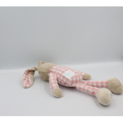 Doudou Lapin beige carreaux rose KLORANE