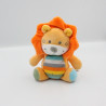 Doudou lion orange bleu vert jaune rayé TEX