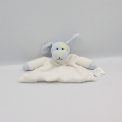 Doudou plat hochet chien blanc bleu KIMBALOO