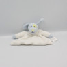 Doudou plat hochet chien blanc bleu KIMBALOO