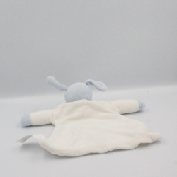 Doudou plat hochet chien blanc bleu KIMBALOO