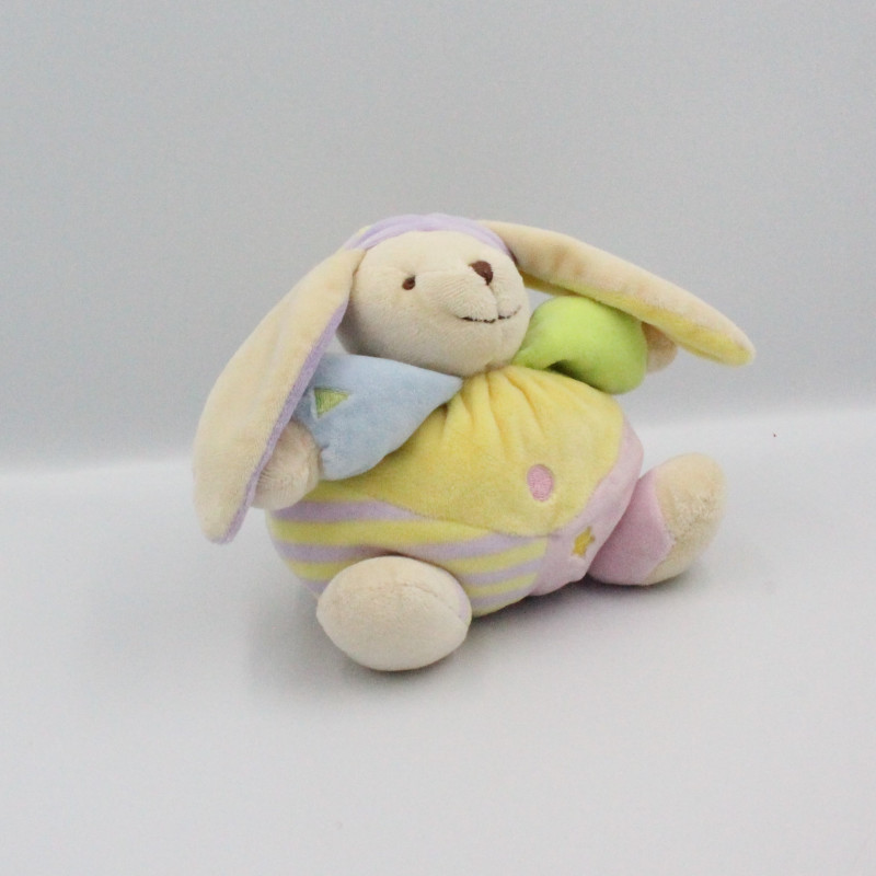 Doudou lapin boule jaune mauve vert bonnet CMP