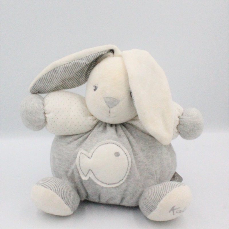 Doudou lapin gris blanc rayé poisson KALOO