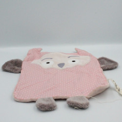 Doudou plat hibou chouette rose pois DPAM