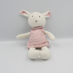 Doudou lapin blanc robe rose pois DPAM