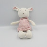 Doudou lapin blanc robe rose pois DPAM