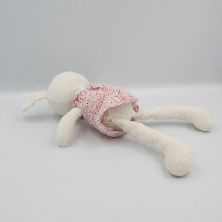 Doudou lapin blanc robe rose pois DPAM