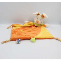 Doudou plat lapin orange jaune foulard vert MOTS D'ENFANTS