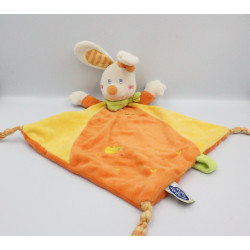Doudou plat lapin orange jaune foulard vert MOTS D'ENFANTS