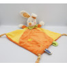 Doudou plat lapin orange jaune foulard vert MOTS D'ENFANTS