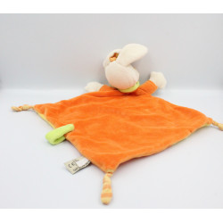 Doudou plat lapin orange jaune foulard vert MOTS D'ENFANTS