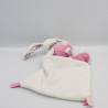 Doudou plat lapin blanc rose gris pois mouchoir NICOTOY