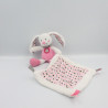 Doudou plat lapin blanc rose gris pois mouchoir NICOTOY