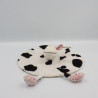 Doudou plat rond vache blanche noir fleurs AUBERT