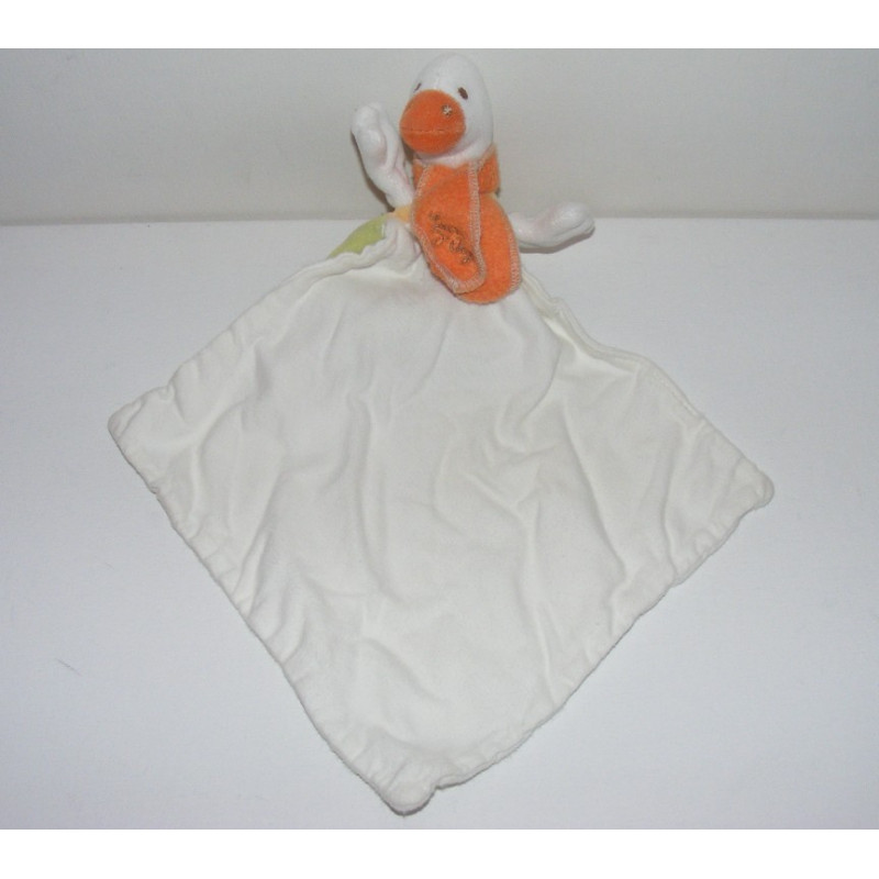 Doudou plat canard blanc rose avec mouchoir SUCRE D'ORGE