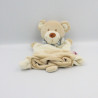 Doudou plat marionnette ours beige ecru bleu POMMETTE